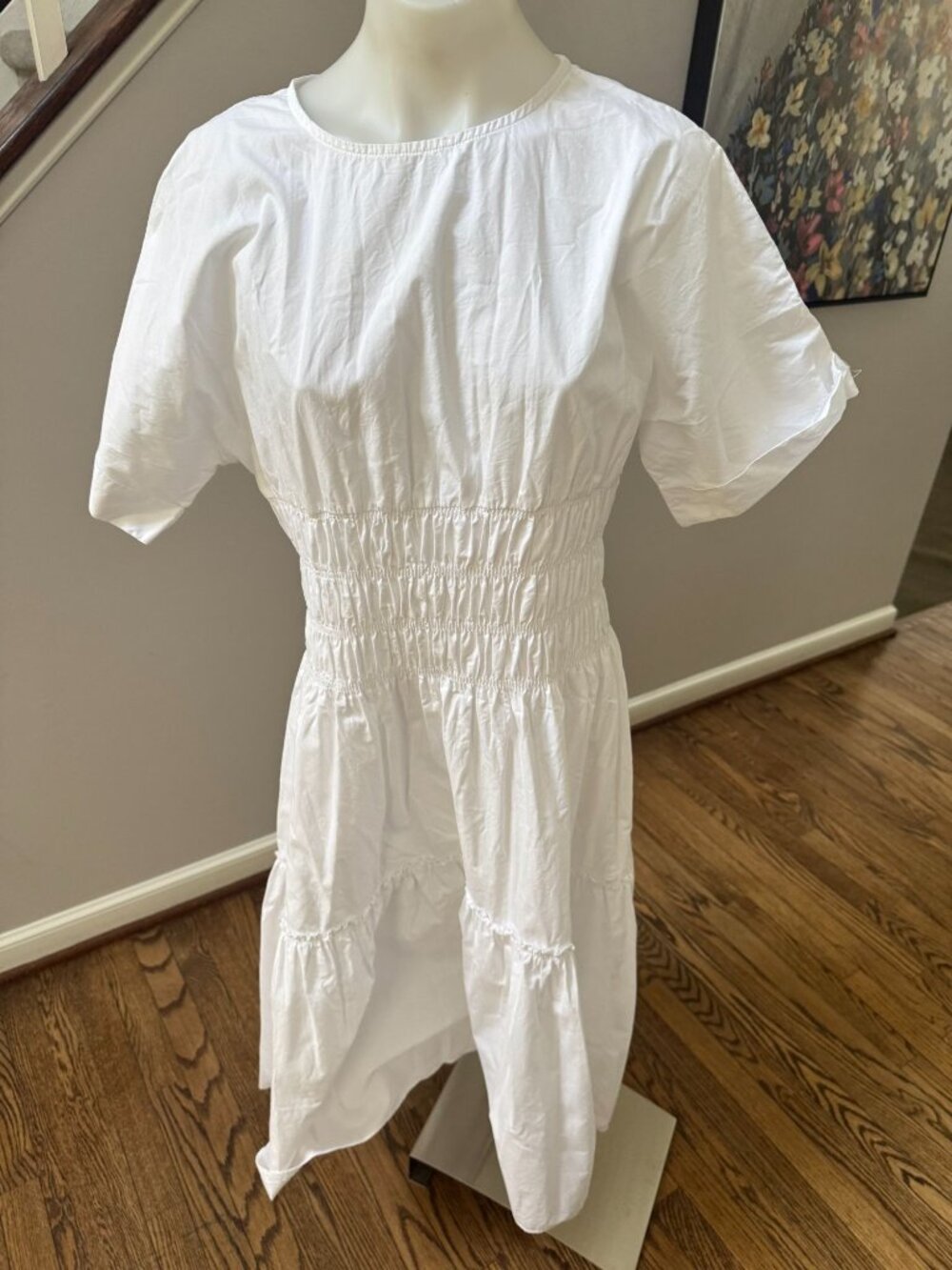 LES CANEBIERS White Cotton Smocked Midi Dress Size 36 / 4 / Small